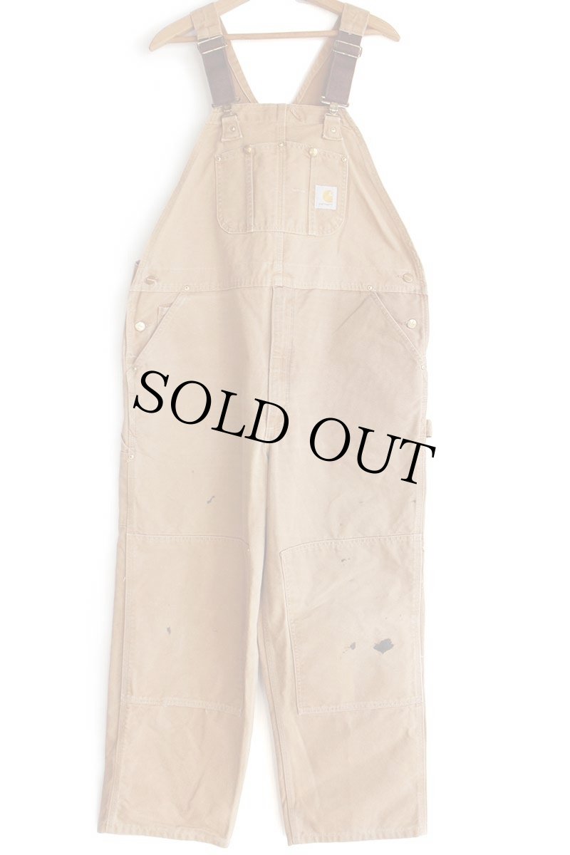 画像2: USA製 carharttカーハート ダブルニー ダック地 オーバーオール 茶 W44 L30 (2)