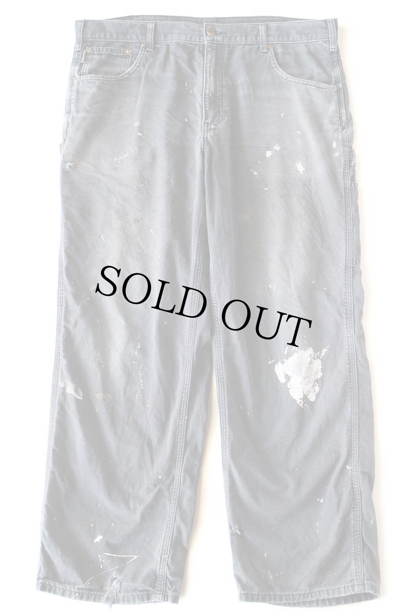 画像2: メキシコ製 carharttカーハート ペンキ飛び&ダメージ ライトダック地 ペインターパンツ ボロ 黒 フェード W38 L30 (2)