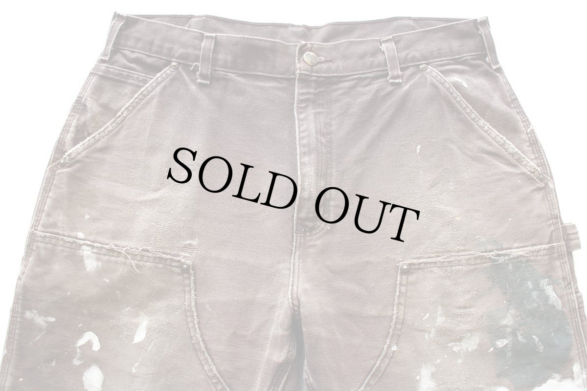 画像4: メキシコ製 carharttカーハート ペンキ飛び&ダメージ ダブルニー ダック地 ペインターパンツ ボロ 焦げ茶 フェード W34 L32 (4)