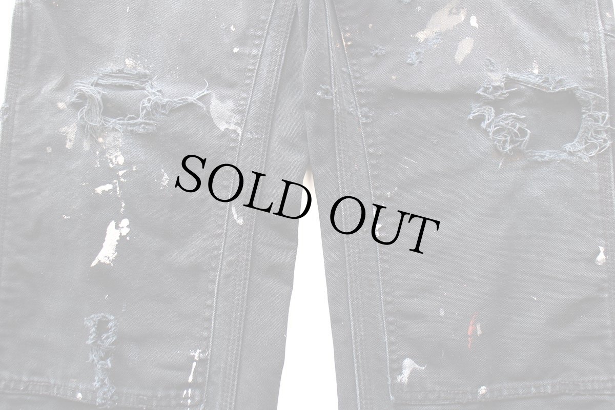 画像9: carharttカーハート ペンキ飛び&ダメージ ダブルニー ダック地 ペインターパンツ ボロ 黒 W29 L30 (9)