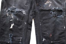 画像9: carharttカーハート ペンキ飛び&ダメージ ダブルニー ダック地 ペインターパンツ ボロ 黒 W29 L30 (9)