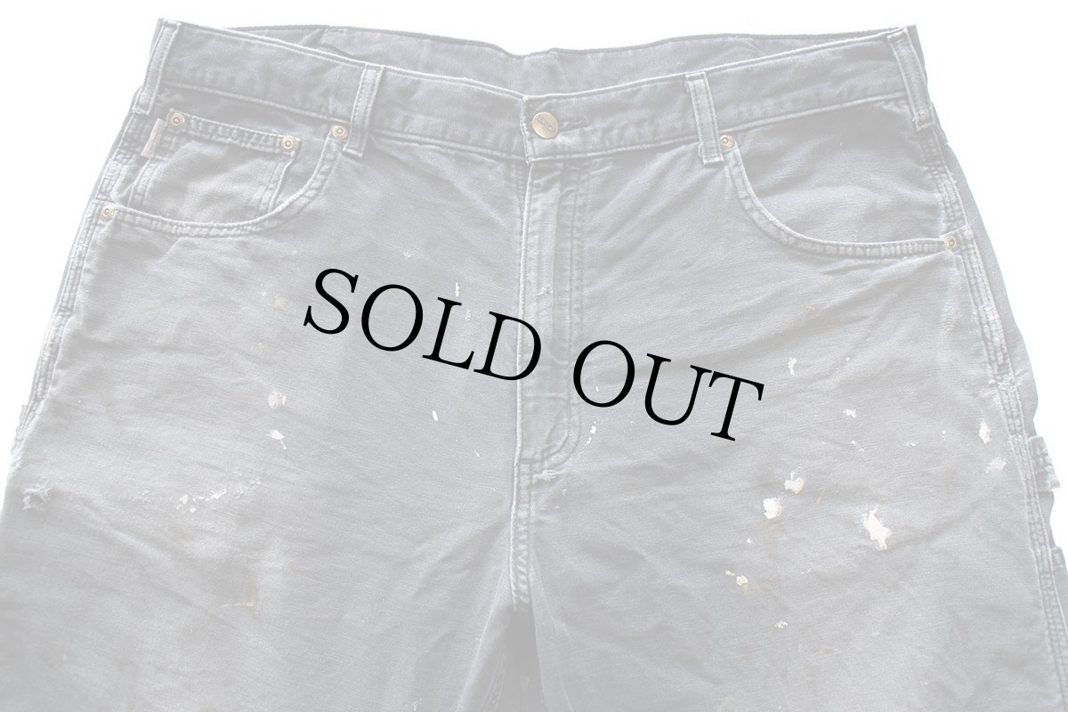 画像4: メキシコ製 carharttカーハート ペンキ飛び&ダメージ ライトダック地 ペインターパンツ ボロ 黒 フェード W38 L30 (4)