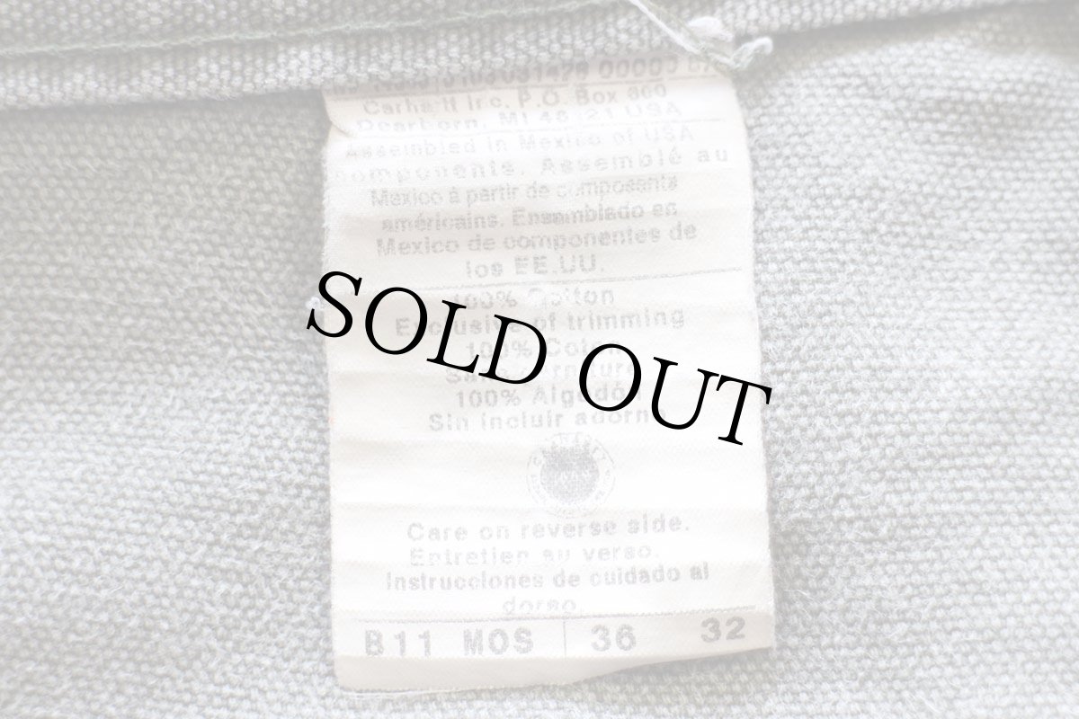 画像6: 00s メキシコ製 carharttカーハート ペンキ飛び&ダメージ ダック地 ペインターパンツ ボロ モスグリーン フェード W36 L32 (6)