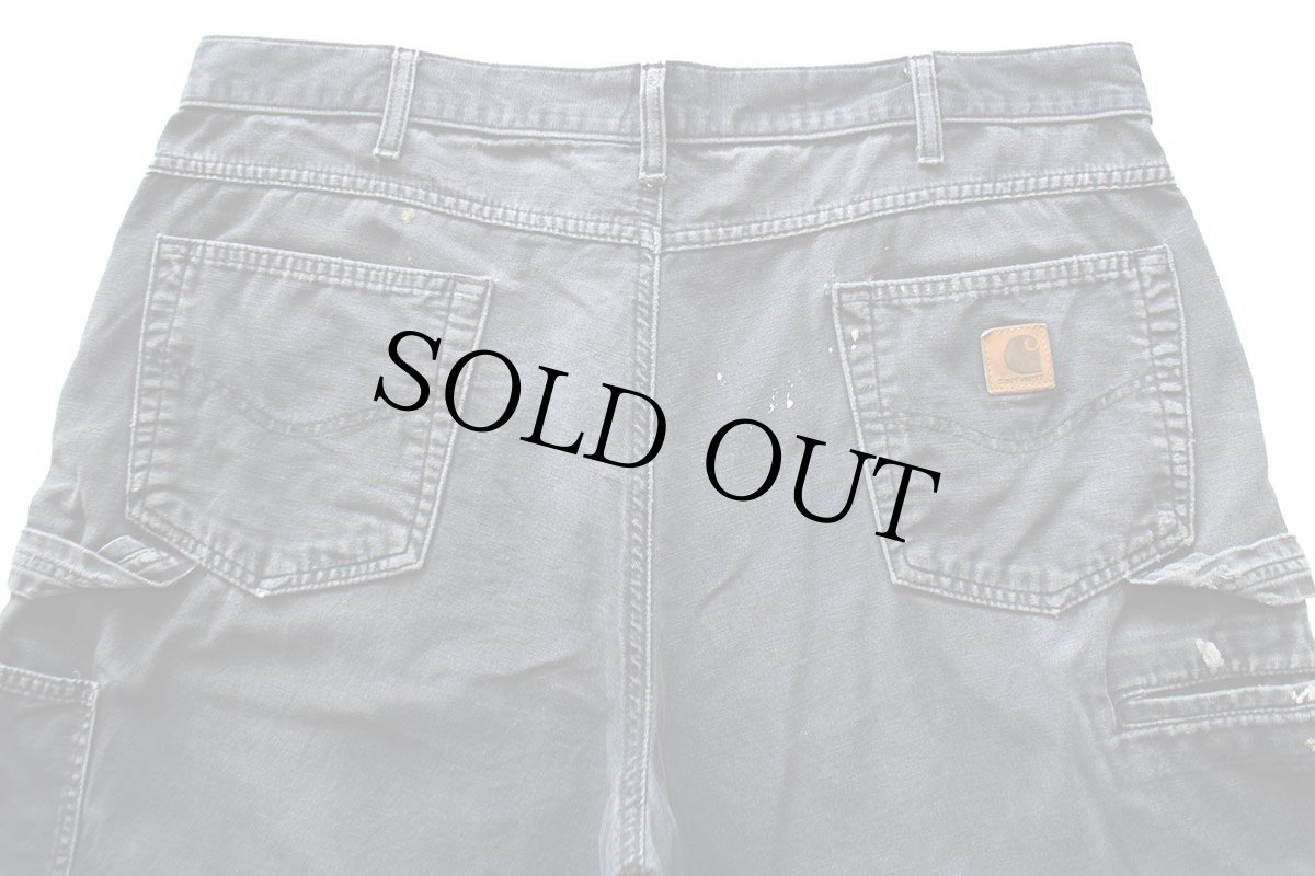 画像5: メキシコ製 carharttカーハート ペンキ飛び&ダメージ ライトダック地 ペインターパンツ ボロ 黒 フェード W38 L30 (5)