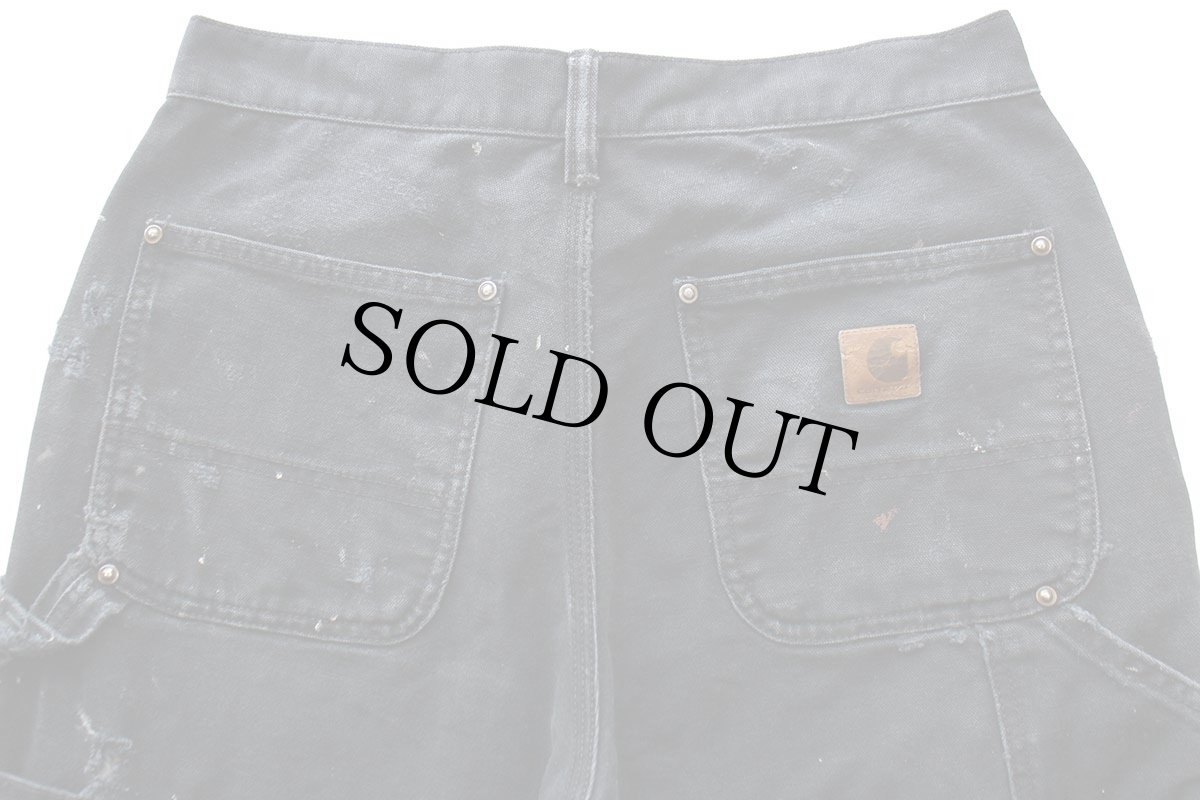 画像5: carharttカーハート ペンキ飛び&ダメージ ダブルニー ダック地 ペインターパンツ ボロ 黒 W29 L30 (5)