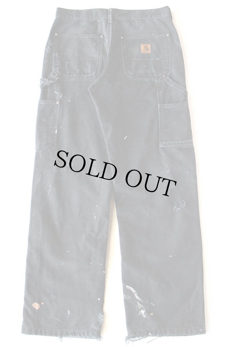 画像3: carharttカーハート ペンキ飛び&ダメージ ダブルニー ダック地 ペインターパンツ ボロ 黒 W29 L30 (3)