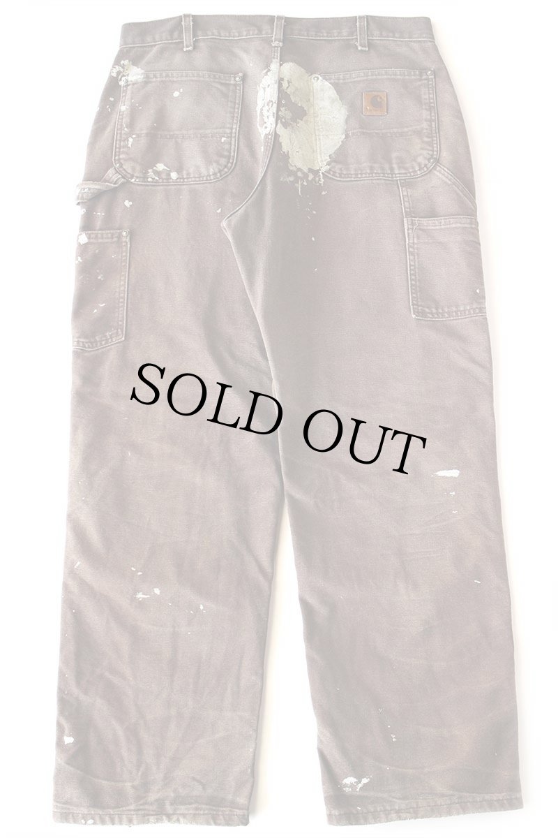 画像3: メキシコ製 carharttカーハート ペンキ飛び&ダメージ ダブルニー ダック地 ペインターパンツ ボロ 焦げ茶 フェード W34 L32 (3)