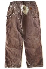 画像3: メキシコ製 carharttカーハート ペンキ飛び&ダメージ ダブルニー ダック地 ペインターパンツ ボロ 焦げ茶 フェード W34 L32 (3)