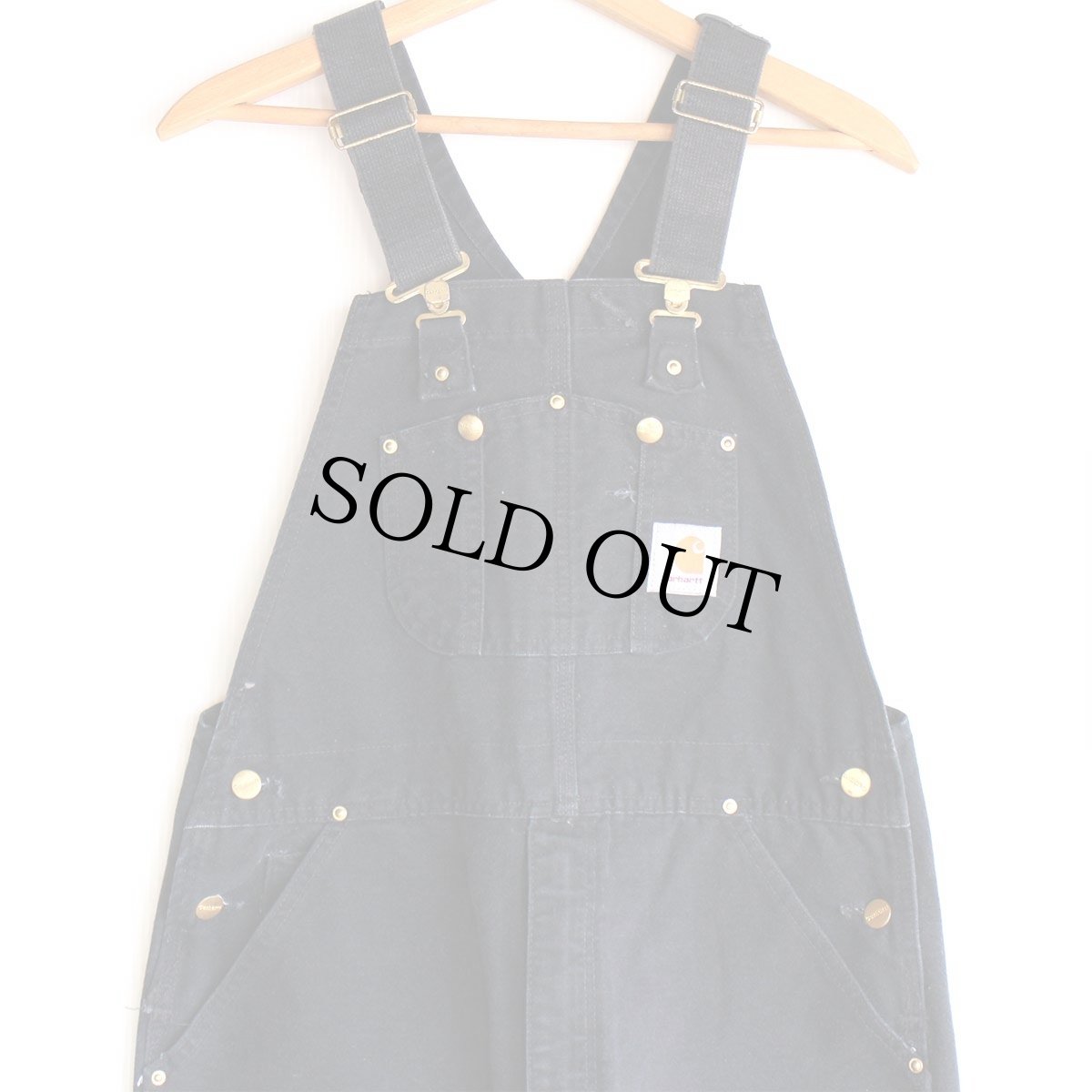 画像1: 00s carharttカーハート ダブルニー ダック地 オーバーオール 黒 W34 L30 (1)