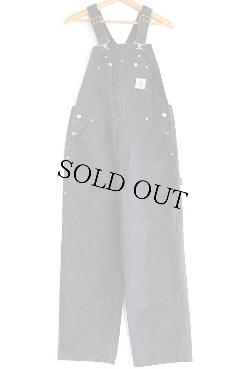 画像2: 00s carharttカーハート ダブルニー ダック地 オーバーオール 黒 W34 L30 (2)