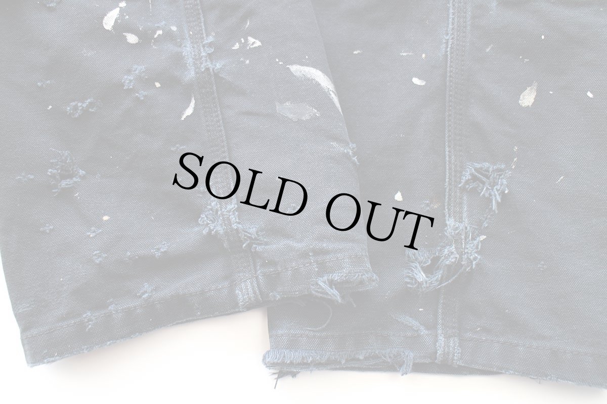 画像10: carharttカーハート ペンキ飛び&ダメージ ダブルニー ダック地 ペインターパンツ ボロ 黒 W29 L30 (10)