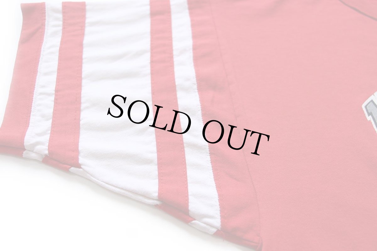 画像7: 80s USA製 Championチャンピオン NEBRASKA ATHLETIC DEPT. 三段中抜き ひび割れプリント フットボールTシャツ 赤 XL (7)