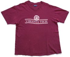 画像2: 90s USA製 JANSPORTジャンスポーツ VIRGINIA TECH ひび割れプリント コットンTシャツ バーガンディ XL (2)