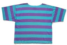 画像3: 80s ポルトガル製 OP ocean pacific オーシャンパシフィック ULUWATU 太ボーダー ショート丈 Tシャツ 紫×青緑 (3)