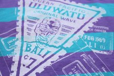 画像5: 80s ポルトガル製 OP ocean pacific オーシャンパシフィック ULUWATU 太ボーダー ショート丈 Tシャツ 紫×青緑 (5)