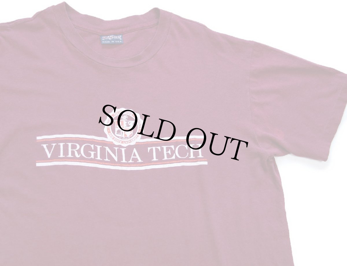 画像1: 90s USA製 JANSPORTジャンスポーツ VIRGINIA TECH ひび割れプリント コットンTシャツ バーガンディ XL (1)