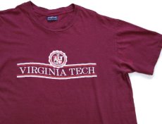 画像1: 90s USA製 JANSPORTジャンスポーツ VIRGINIA TECH ひび割れプリント コットンTシャツ バーガンディ XL (1)