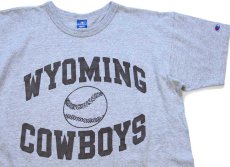 画像1: 90s USA製 Championチャンピオン WYOMING COWBOYS ベースボール 88/12 Tシャツ 杢グレー XL (1)