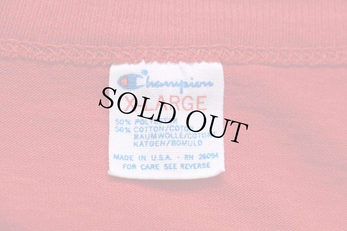 画像4: 80s USA製 Championチャンピオン NEBRASKA ATHLETIC DEPT. 三段中抜き ひび割れプリント フットボールTシャツ 赤 XL (4)