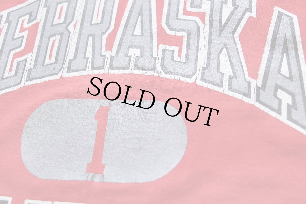 画像6: 80s USA製 Championチャンピオン NEBRASKA ATHLETIC DEPT. 三段中抜き ひび割れプリント フットボールTシャツ 赤 XL (6)