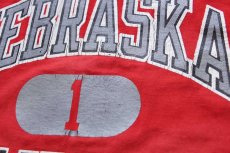 画像6: 80s USA製 Championチャンピオン NEBRASKA ATHLETIC DEPT. 三段中抜き ひび割れプリント フットボールTシャツ 赤 XL (6)