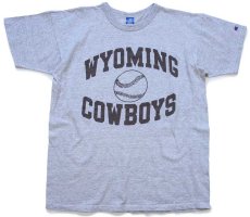 画像2: 90s USA製 Championチャンピオン WYOMING COWBOYS ベースボール 88/12 Tシャツ 杢グレー XL (2)