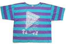 画像2: 80s ポルトガル製 OP ocean pacific オーシャンパシフィック ULUWATU 太ボーダー ショート丈 Tシャツ 紫×青緑 (2)