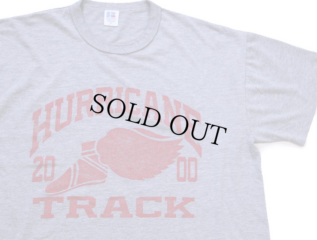 画像1: 00s USA製 RUSSELLラッセル HURRICANE TRACK 2000 ウイングフット Tシャツ 杢グレー M (1)