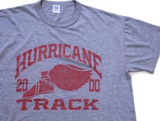 画像1: 00s USA製 RUSSELLラッセル HURRICANE TRACK 2000 ウイングフット Tシャツ 杢グレー M (1)