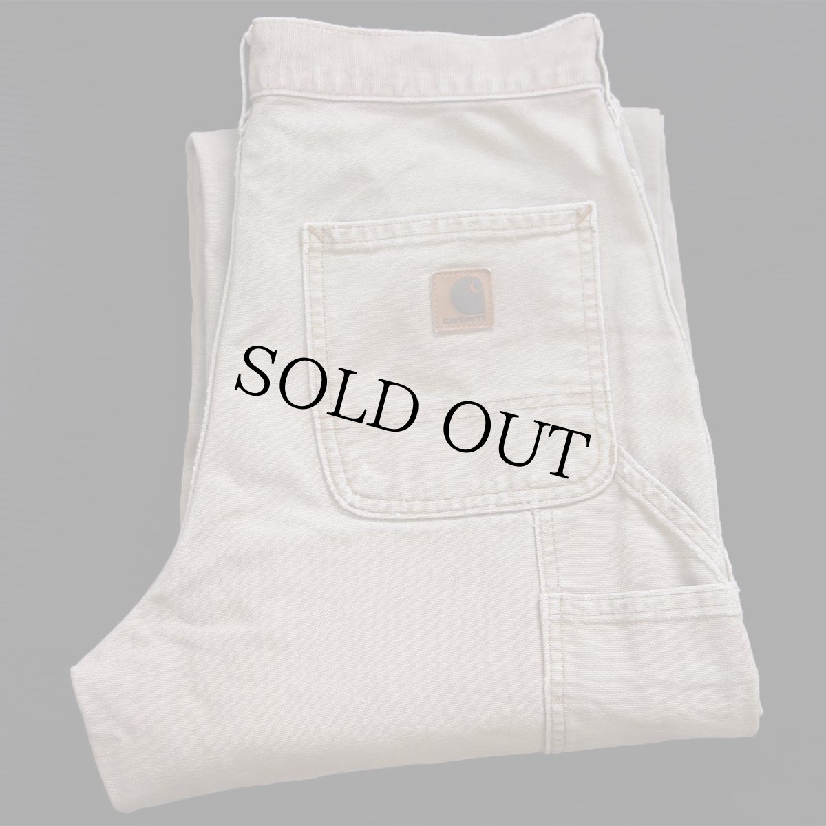 画像1: carharttカーハート ダメージ ダック地 ペインターパンツ グレーベージュ W30 L34 (1)