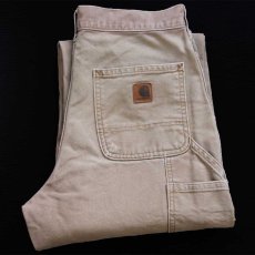 画像1: carharttカーハート ダメージ ダック地 ペインターパンツ グレーベージュ W30 L34 (1)