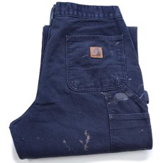 画像1: メキシコ製 carharttカーハート ペンキ飛び ダック地 ペインターパンツ ミッドナイト W30 L32★C (1)
