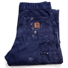 画像1: メキシコ製 carharttカーハート ペンキ飛び ダック地 ペインターパンツ ミッドナイト W30 L32★B (1)