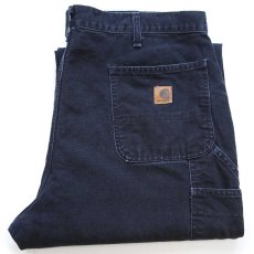 画像1: 00s メキシコ製 carharttカーハート ブリーチ飛び ダック地 ペインターパンツ 黒 W40 L32 (1)
