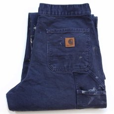 画像1: メキシコ製 carharttカーハート ペンキ飛び ダック地 ペインターパンツ ミッドナイト W30 L32★A (1)