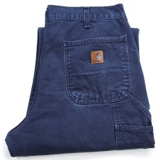 画像1: メキシコ製 carharttカーハート ペンキ飛び ダック地 ペインターパンツ ミッドナイト W34 L30★D (1)