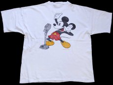 画像1: 90s USA製 ミッキー マウス パッチ&バックプリント コットンTシャツ 白 XL (1)