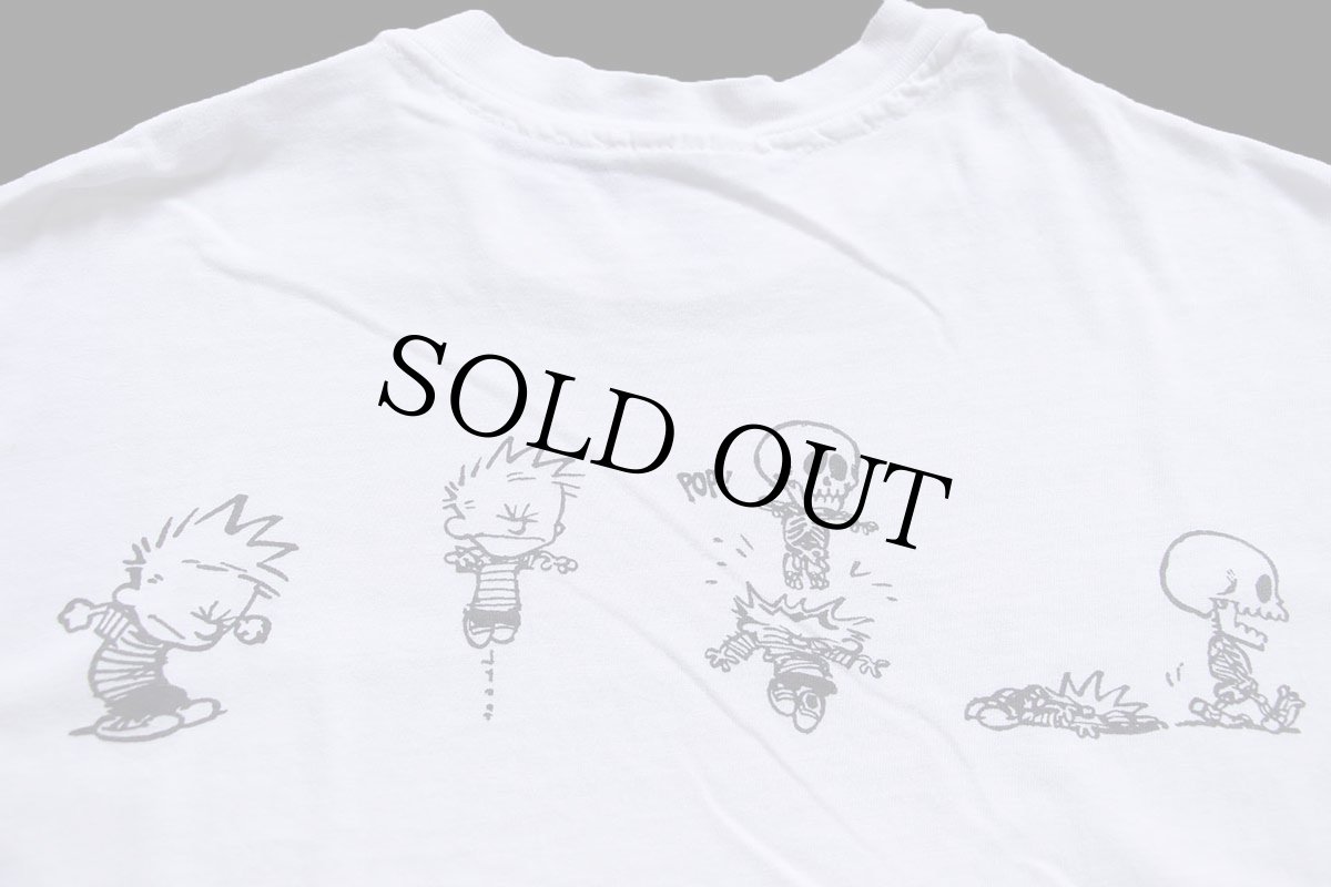画像4: 90s USA製 Hanes Calvin and Hobbes カルビン ホッブス 両面プリント コットンTシャツ ボロ 白 XL (4)