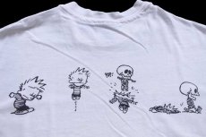 画像4: 90s USA製 Hanes Calvin and Hobbes カルビン ホッブス 両面プリント コットンTシャツ ボロ 白 XL (4)