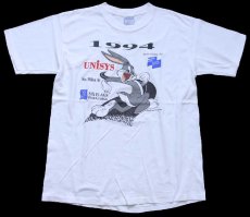 画像2: 90s USA製 Warner Bros LOONEY TUNES バッグスバニー UNISYS SIX FLAGS OVER GEORGIA コットンTシャツ 白 L (2)