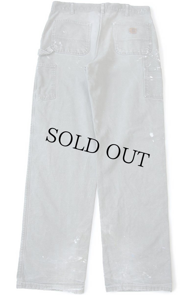 画像3: 00s USA製 carharttカーハート ペンキ飛び&ダメージ ダック地 ペインターパンツ ボロ モスグリーン フェード W36 L36 (3)