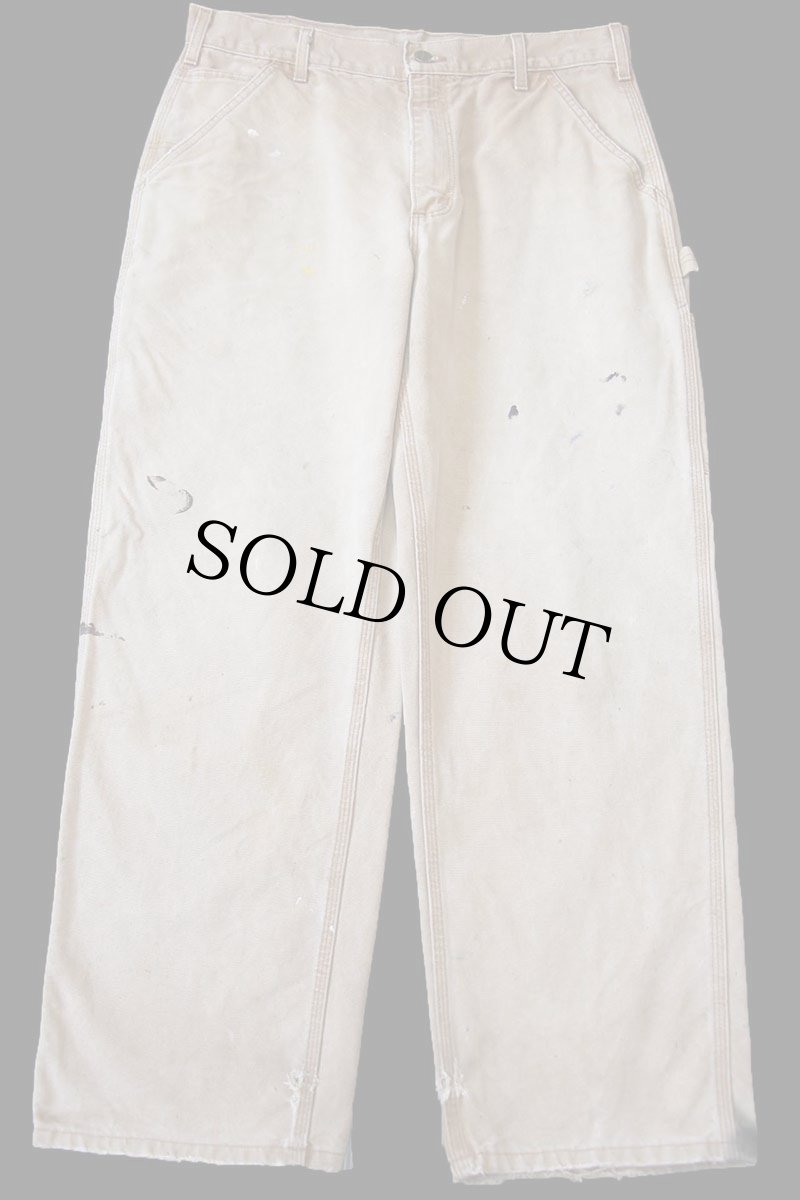 画像2: 00s USA製 carharttカーハート ペンキ飛び ダック地 ペインターパンツ ボロ 茶 フェード W34 L30 (2)