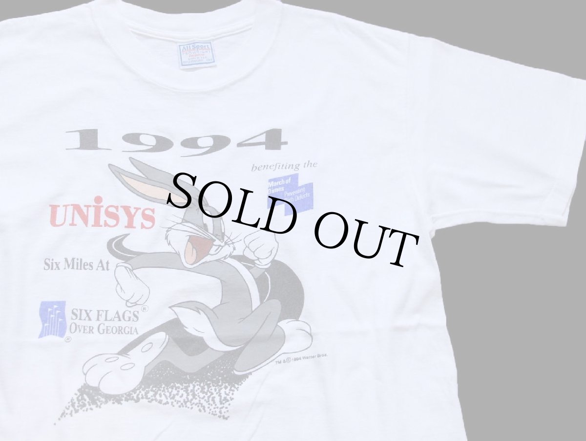画像1: 90s USA製 Warner Bros LOONEY TUNES バッグスバニー UNISYS SIX FLAGS OVER GEORGIA コットンTシャツ 白 L (1)