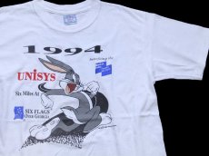 画像1: 90s USA製 Warner Bros LOONEY TUNES バッグスバニー UNISYS SIX FLAGS OVER GEORGIA コットンTシャツ 白 L (1)