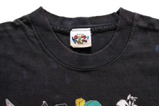 画像4: 90s Warner Bros LOONEY TUNES バッグスバニー ダフィーダック タズマニアンデビル キャラクター コットンTシャツ 黒 フェード (4)