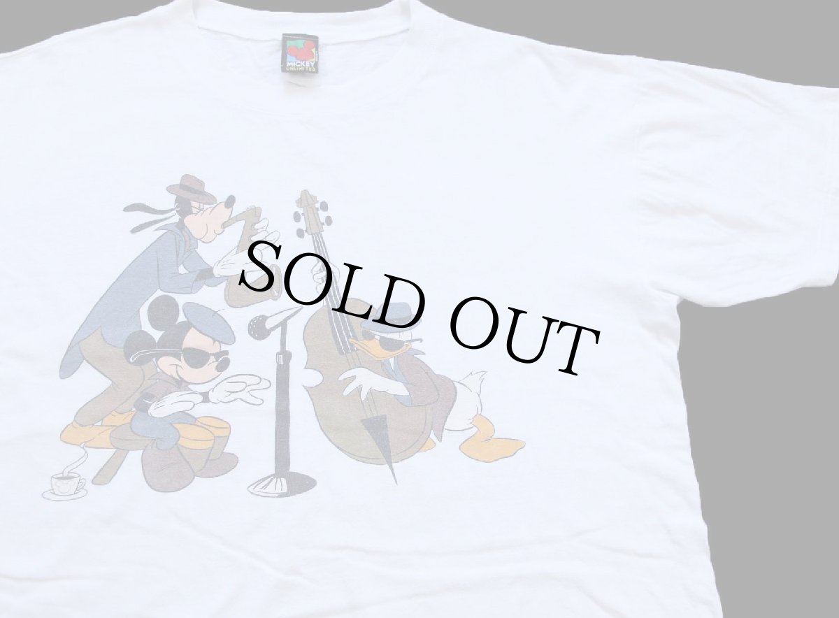 画像1: 00s DISNEYディズニー ミッキー マウス ドナルドダック グーフィー 両面プリント コットンTシャツ 白 (1)