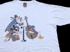 画像1: 00s DISNEYディズニー ミッキー マウス ドナルドダック グーフィー 両面プリント コットンTシャツ 白 (1)