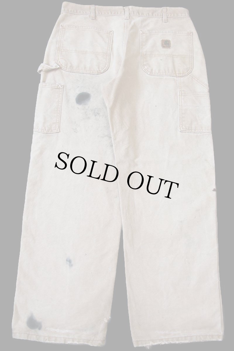 画像3: 00s USA製 carharttカーハート ペンキ飛び ダック地 ペインターパンツ ボロ 茶 フェード W34 L30 (3)