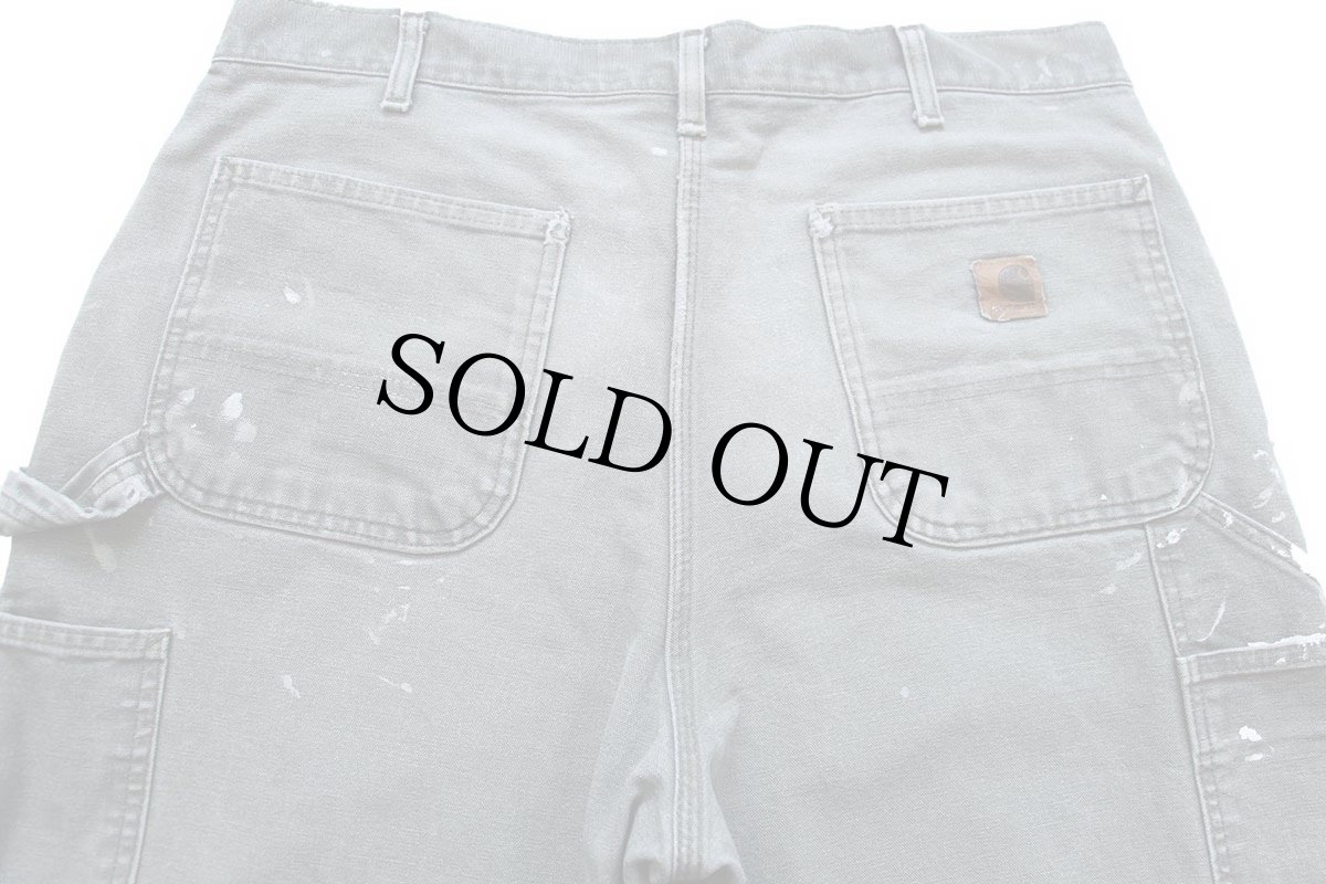 画像5: 00s USA製 carharttカーハート ペンキ飛び&ダメージ ダック地 ペインターパンツ ボロ モスグリーン フェード W36 L36 (5)