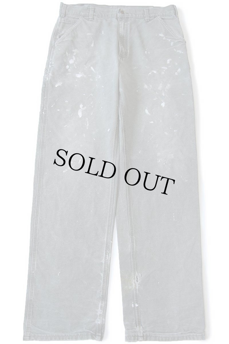 画像2: 00s USA製 carharttカーハート ペンキ飛び&ダメージ ダック地 ペインターパンツ ボロ モスグリーン フェード W36 L36 (2)